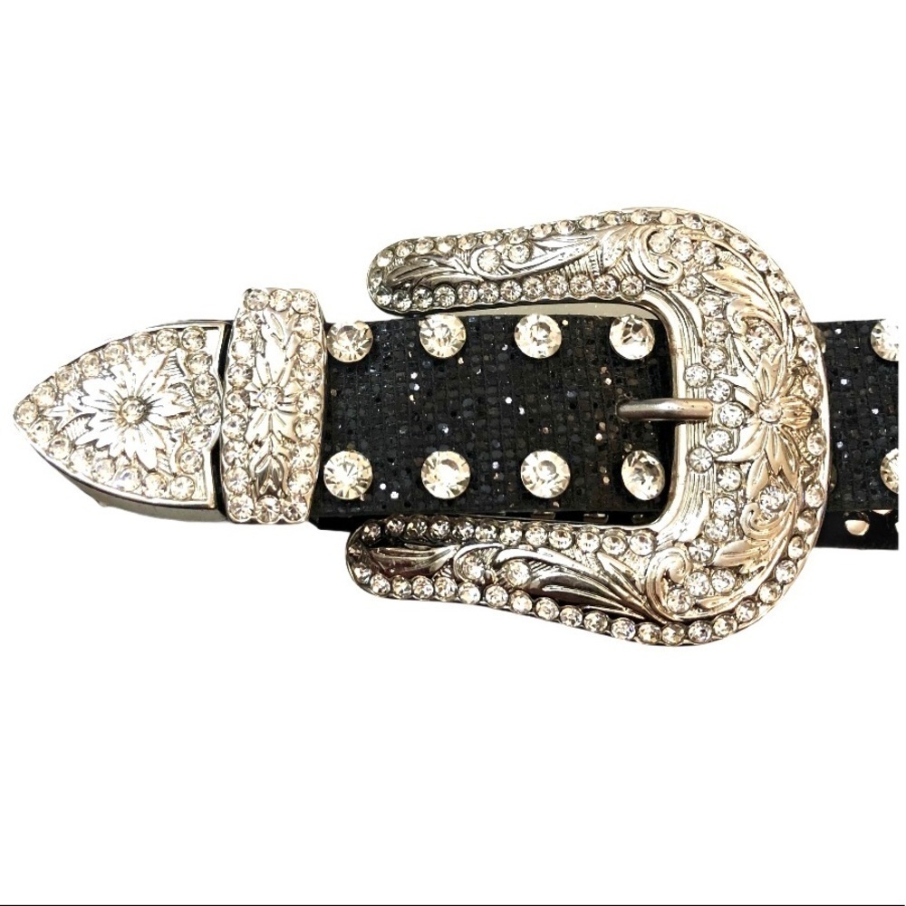 Black Leather & Rhinestone Belt - BLING - Picture 12 of 12